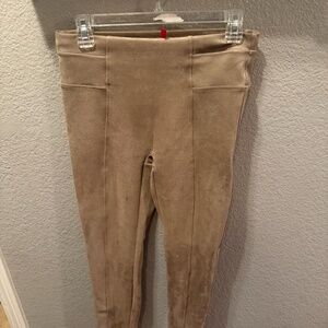 SPANX Faux Suede Leggings Petite M Light Brown/Camel Pull-On Stretch EUC